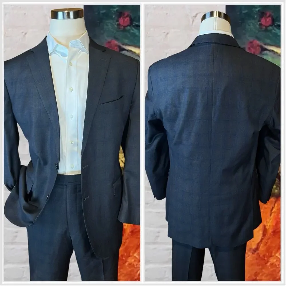 Peter Millar Canada 42R 38x30 Gray Royal Blue Plaid Quality Suit